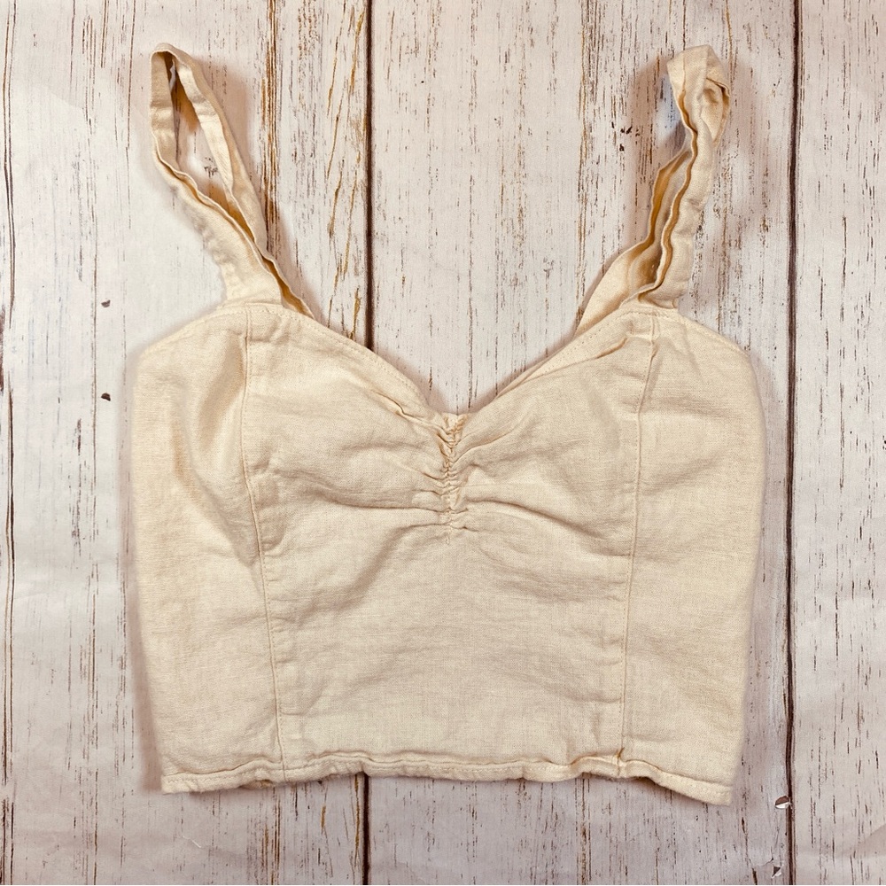 Abercrombie & Fitch Linen Smocked Crop Tank Top